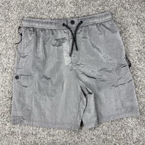 DKNY Men's Silver Metallic Shorts Drawstring Zippered Cargo Pockets Size S